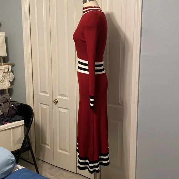 Maje Burgundy Striped Zip Midi Knit Dress Medium - Picture 5 of 10